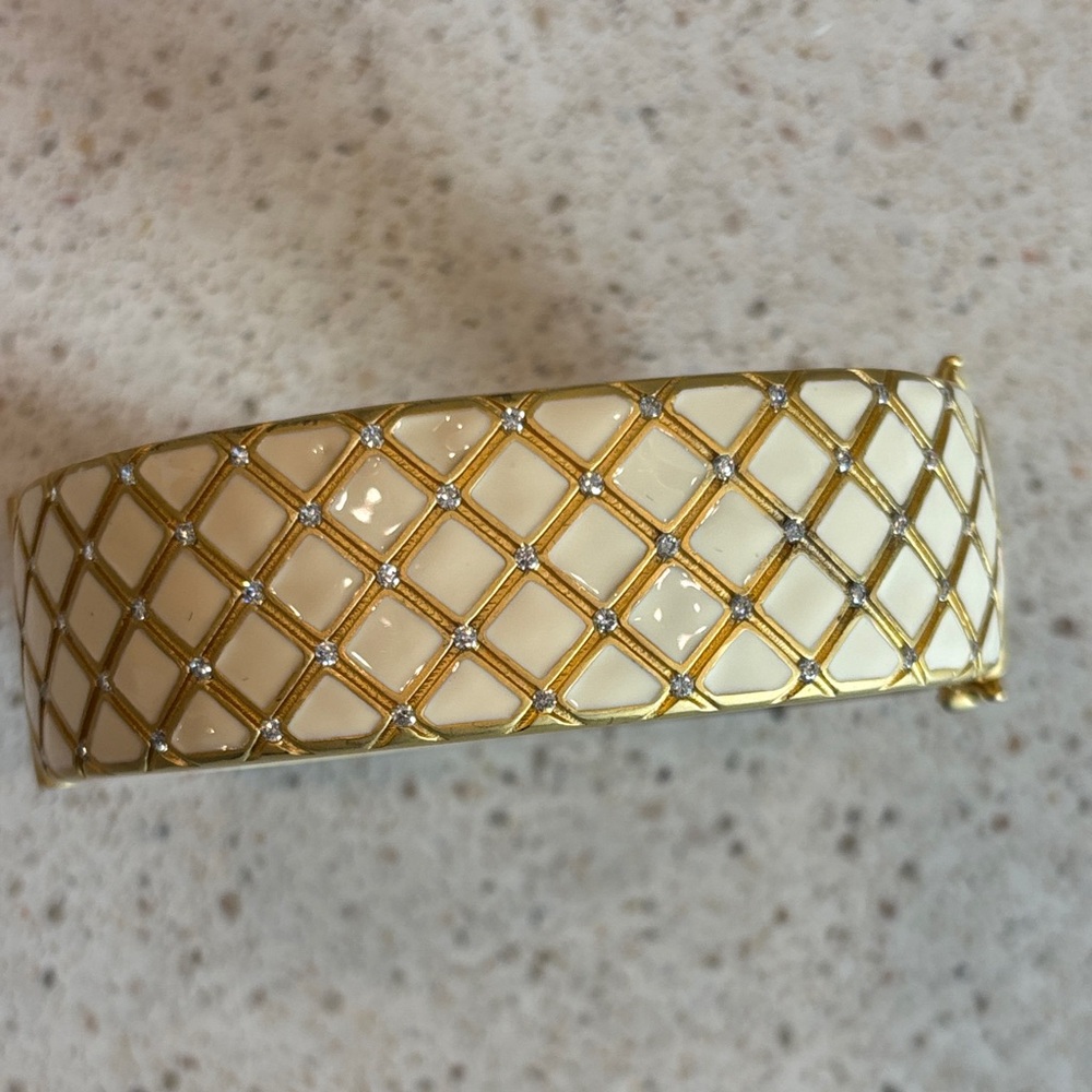 Gold & Cream Lattice Enamel Bracelet Freida Rothman 925 sterling silver